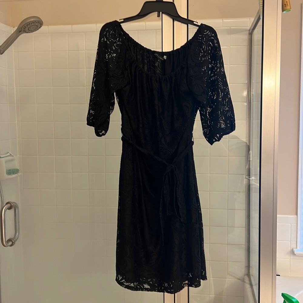 Off shoulder black lace dress